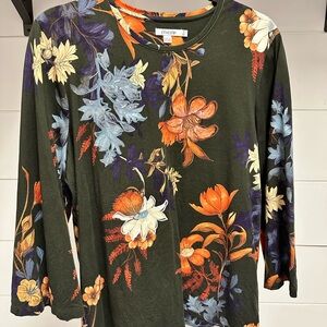 Chico's Dark Green Floral Long Sleeve Top